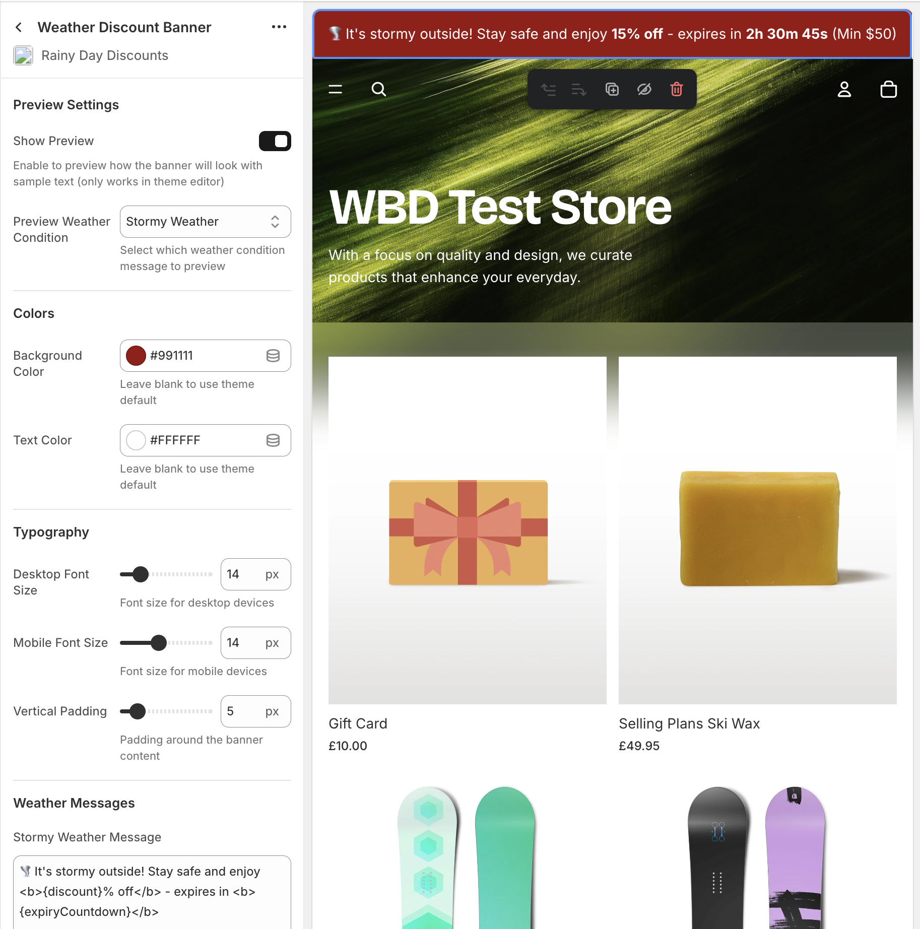 Banner Editor Interface - Customize colors, fonts, messages, and preview in real-time